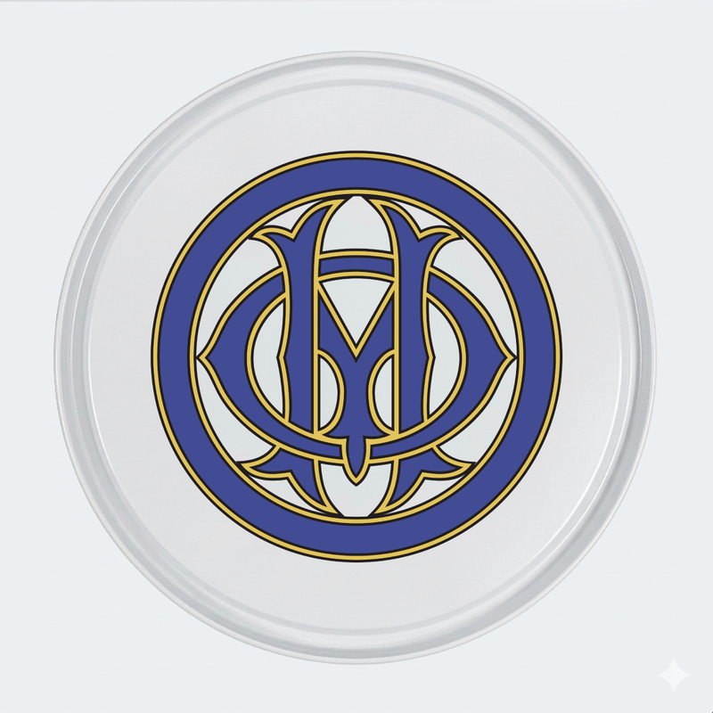 Vue de face d’un baril décoratif avec sticker inférieur Olympique de Marseille