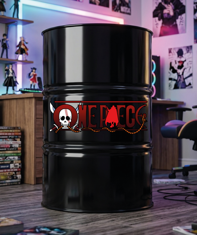 Baril décoratif avec kit de 2 stickers Kit de 2 stickers One Piece Shanks logo pour baril décoratif en situation réelle
