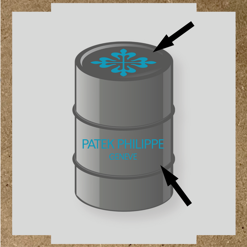 Kit de 2 stickers pour baril, design en vinyle représentant un motif complexe avec le texte 'PATEK PHILIPPE GENEVE' couleur:bleu azur