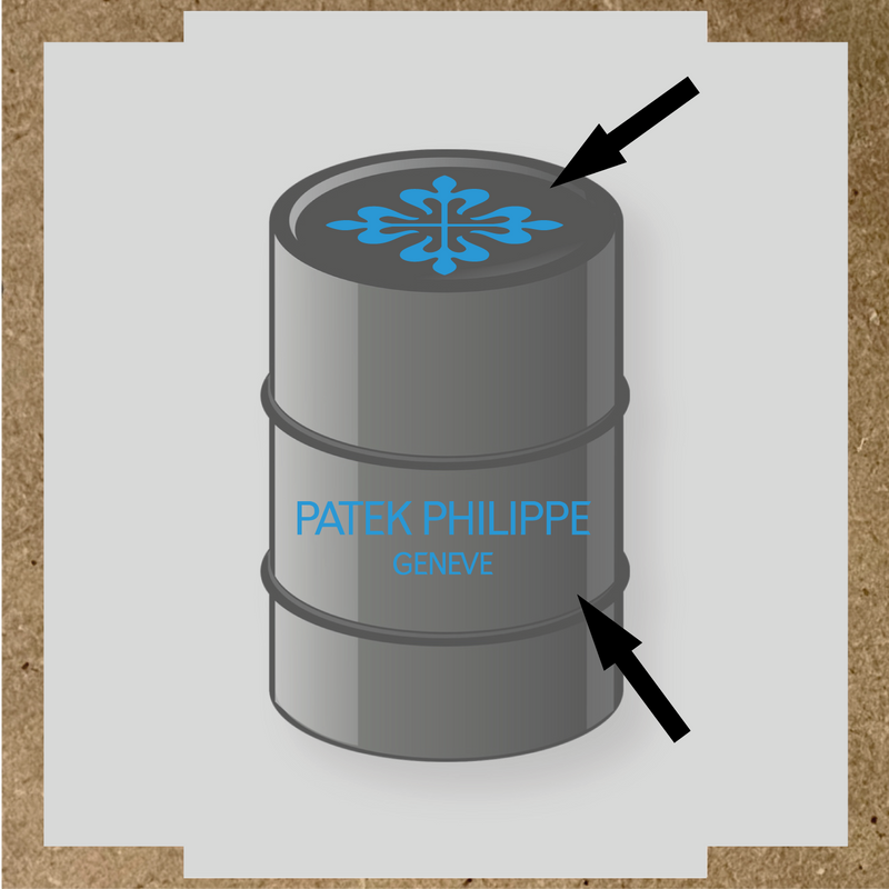 Kit de 2 stickers pour baril, design en vinyle représentant un motif complexe avec le texte 'PATEK PHILIPPE GENEVE' couleur:bleu ciel