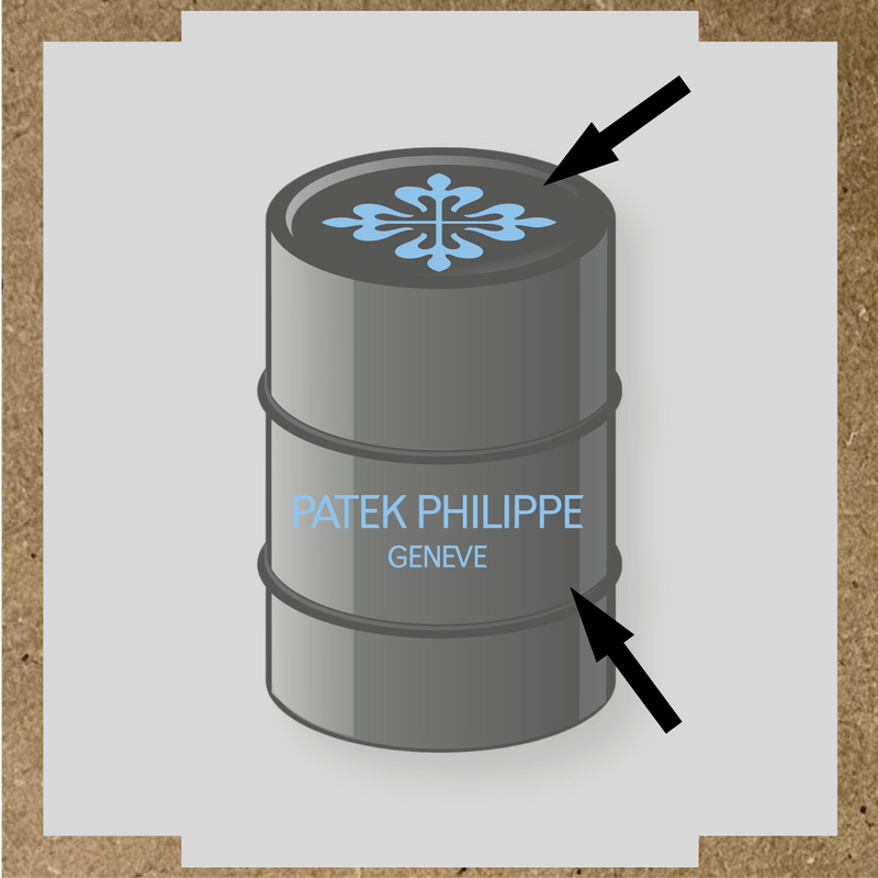 Kit de 2 stickers pour baril, design en vinyle représentant un motif complexe avec le texte 'PATEK PHILIPPE GENEVE' couleur:bleu pastel