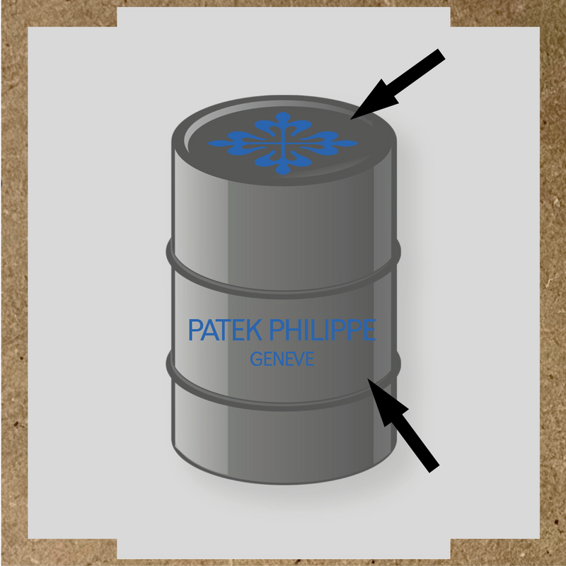 Kit de 2 stickers pour baril, design en vinyle représentant un motif complexe avec le texte 'PATEK PHILIPPE GENEVE' couleur:bleu pétrole