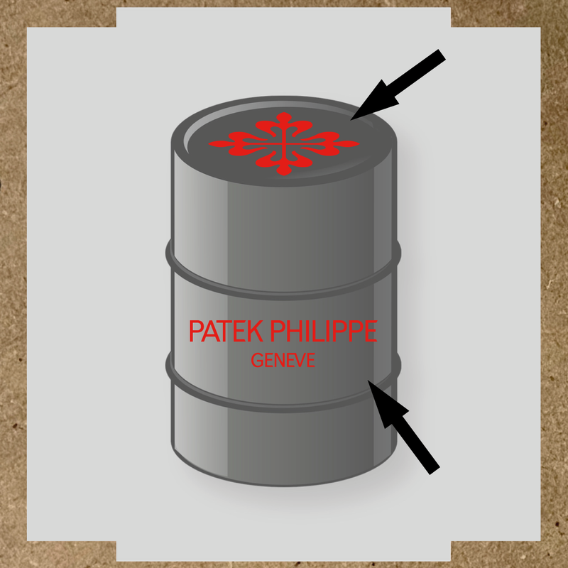 Kit de 2 stickers pour baril, design en vinyle représentant un motif complexe avec le texte 'PATEK PHILIPPE GENEVE' couleur:rouge vif