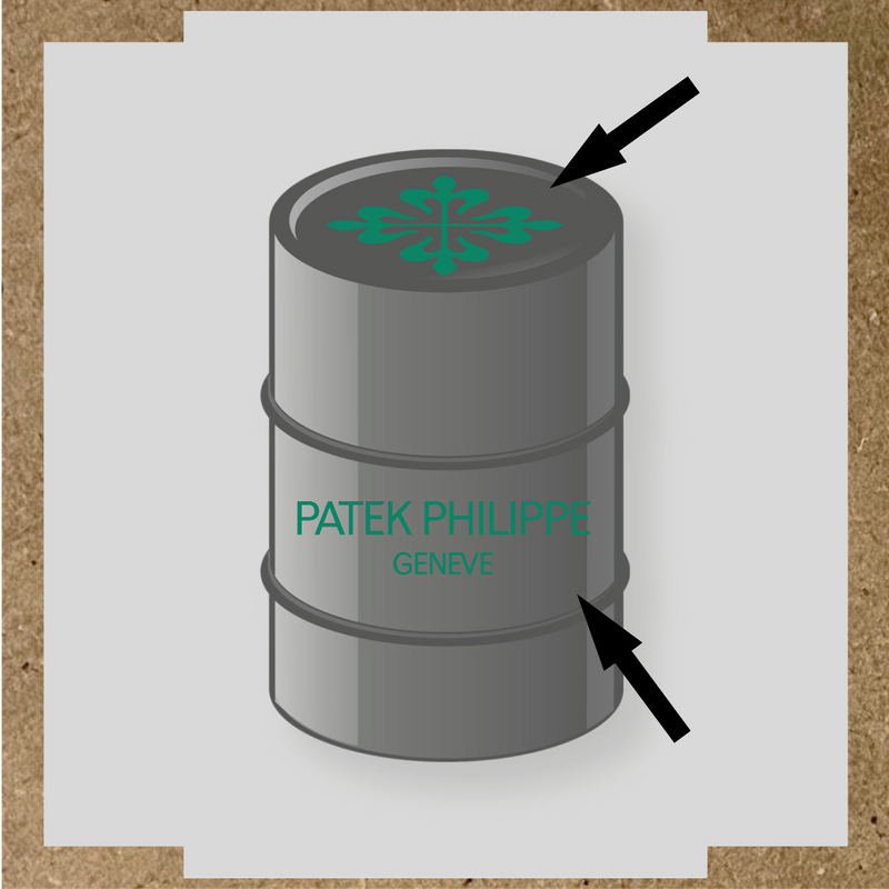 Kit de 2 stickers pour baril, design en vinyle représentant un motif complexe avec le texte 'PATEK PHILIPPE GENEVE' couleur:vert jade