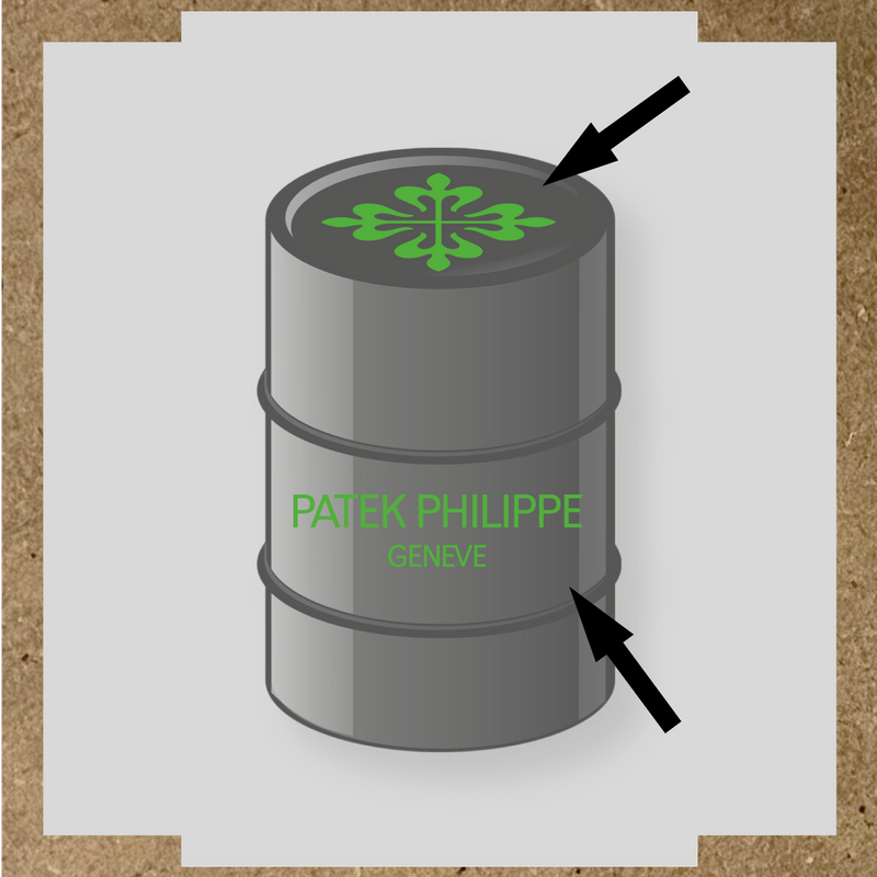 Kit de 2 stickers pour baril, design en vinyle représentant un motif complexe avec le texte 'PATEK PHILIPPE GENEVE' couleur:vert prairie