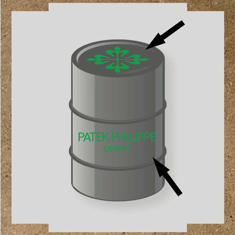 Kit de 2 stickers pour baril, design en vinyle représentant un motif complexe avec le texte 'PATEK PHILIPPE GENEVE' couleur:vert vif