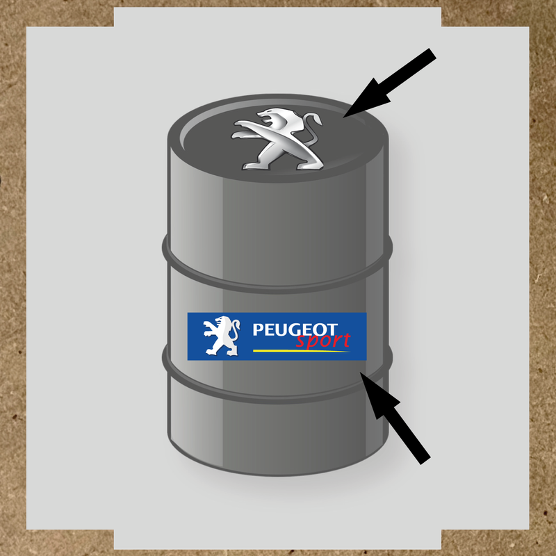 Kit de 2 stickers pour baril décoratif avec logo Peugeot et inscription sport, design vectoriel.