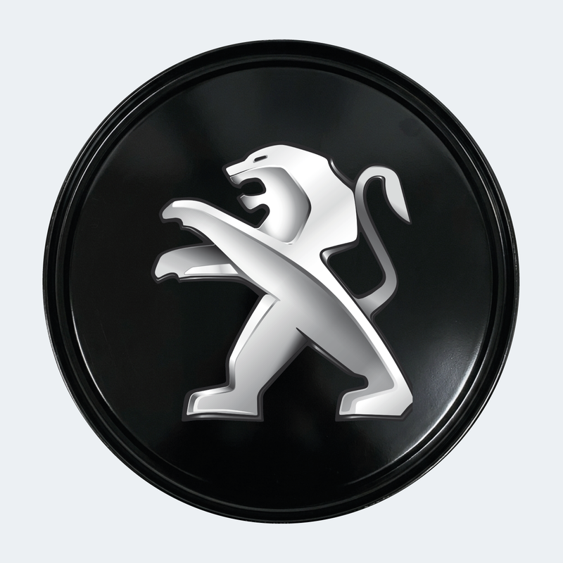 Vue de face d’un baril décoratif avec sticker inférieur Peugeot sport