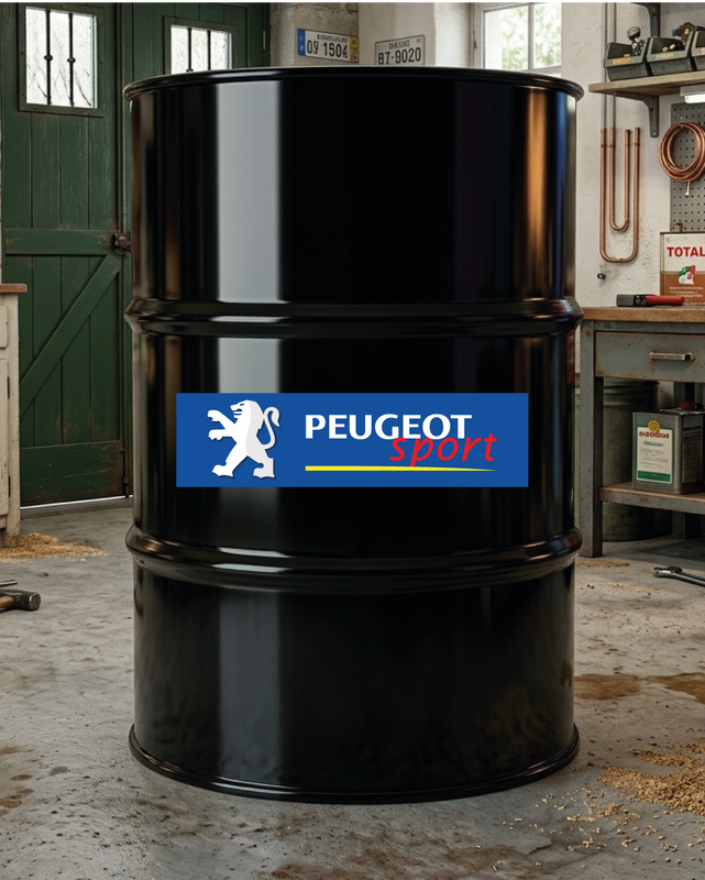 Mise en situation d’un baril décoratif avec kit de 2 stickers Peugeot sport
