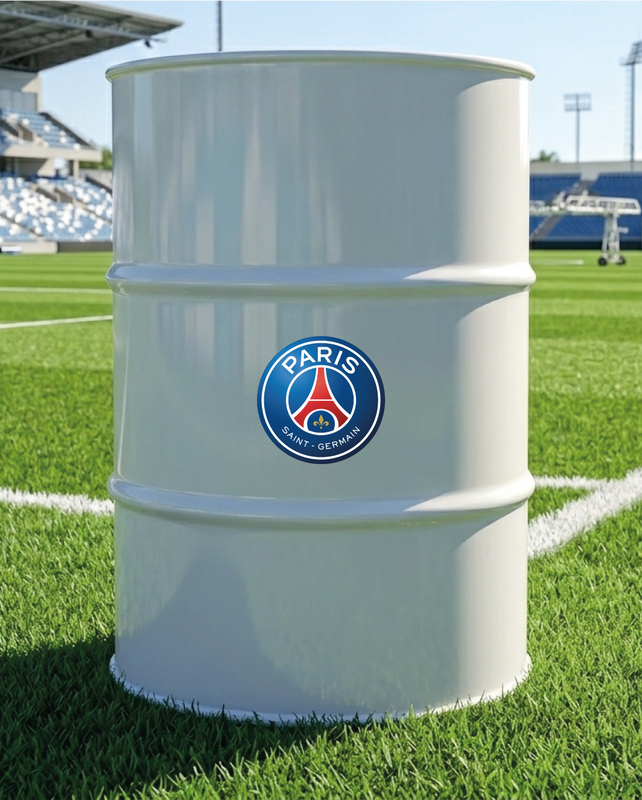 Baril décoratif avec kit de 2 stickers PSG en situation réelle