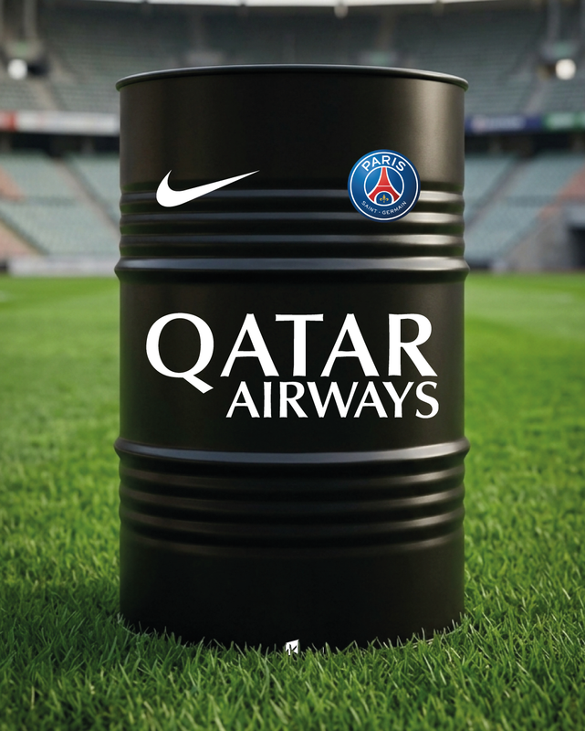 Mise en situation d’un baril décoratif avec kit de 4 stickers Paris Saint-Germain 