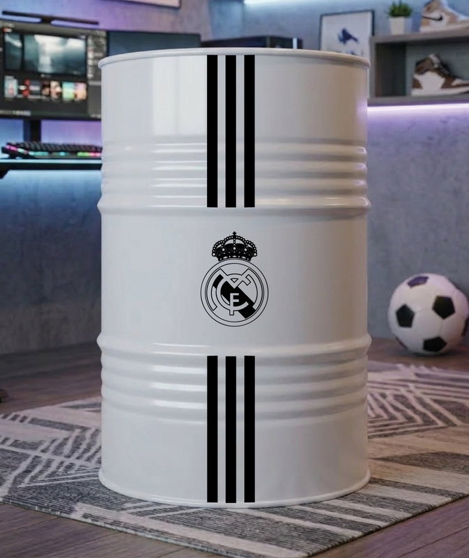 Baril décoratif avec stickers Real Madrid et visuel secondaire Emirates 