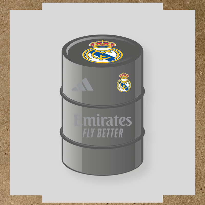 Kit de 4 stickers pour baril décoratif design Real Madrid avec le logo sur le dessus. couleur:argent