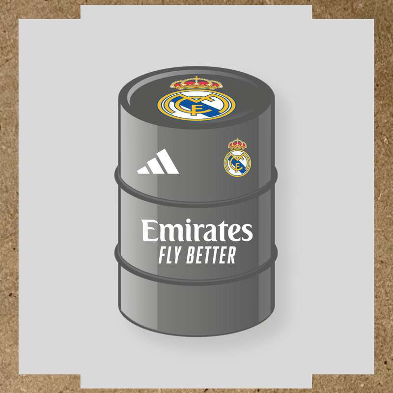 Kit de 4 stickers pour baril décoratif design Real Madrid avec le logo sur le dessus. couleur:blanc