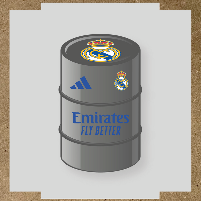Kit de 4 stickers pour baril décoratif design Real Madrid avec le logo sur le dessus. couleur:bleu acier