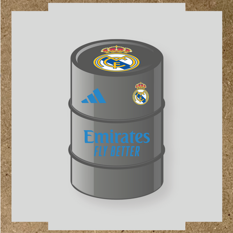 Kit de 4 stickers pour baril décoratif design Real Madrid avec le logo sur le dessus. couleur:bleu lagon