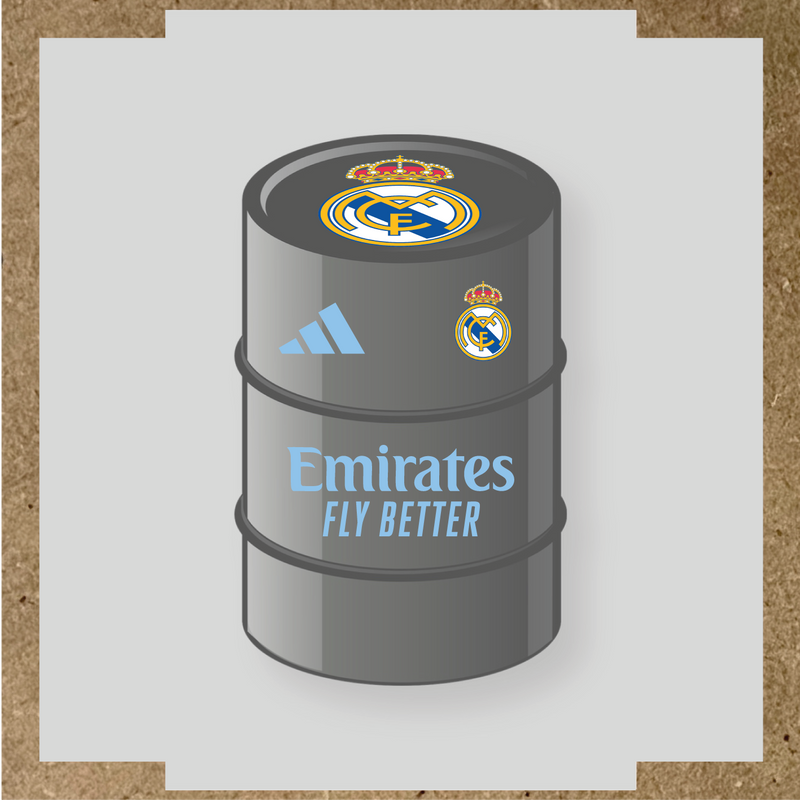 Kit de 4 stickers pour baril décoratif design Real Madrid avec le logo sur le dessus. couleur:bleu pastel