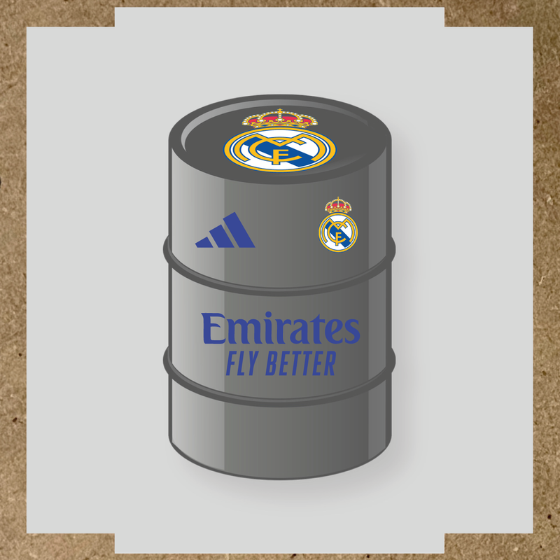 Kit de 4 stickers pour baril décoratif design Real Madrid avec le logo sur le dessus. couleur:bleu roi