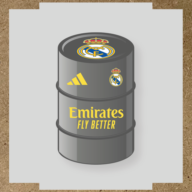 Kit de 4 stickers pour baril décoratif design Real Madrid avec le logo sur le dessus. couleur:jaune clair