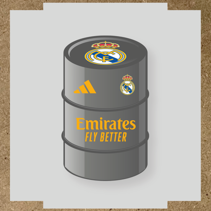 Kit de 4 stickers pour baril décoratif design Real Madrid avec le logo sur le dessus. couleur:jaune foncé