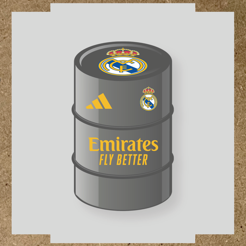 Kit de 4 stickers pour baril décoratif design Real Madrid avec le logo sur le dessus. couleur:jaune