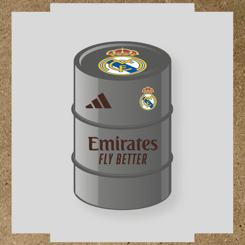 Kit de 4 stickers pour baril décoratif design Real Madrid avec le logo sur le dessus. couleur:marron foncé