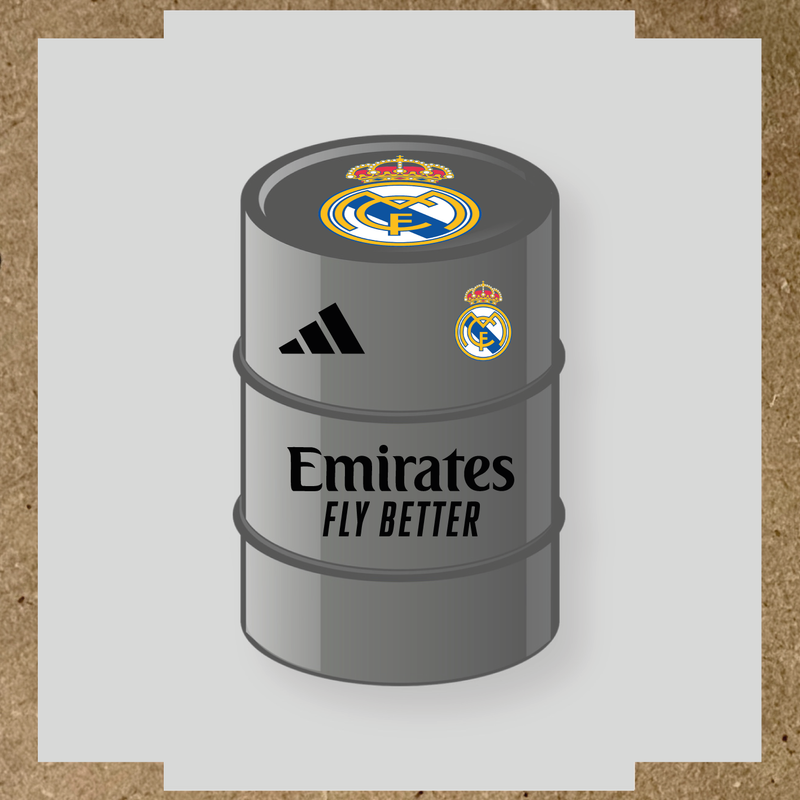 Kit de 4 stickers pour baril décoratif design Real Madrid avec le logo sur le dessus. couleur:noir