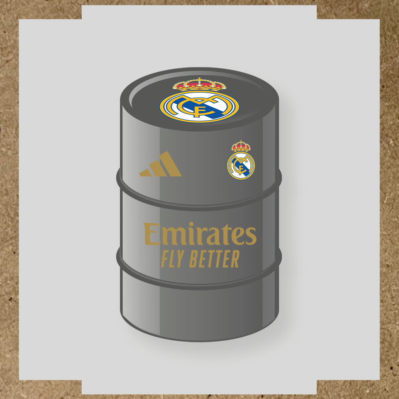 Kit de 4 stickers pour baril décoratif design Real Madrid avec le logo sur le dessus. couleur:or