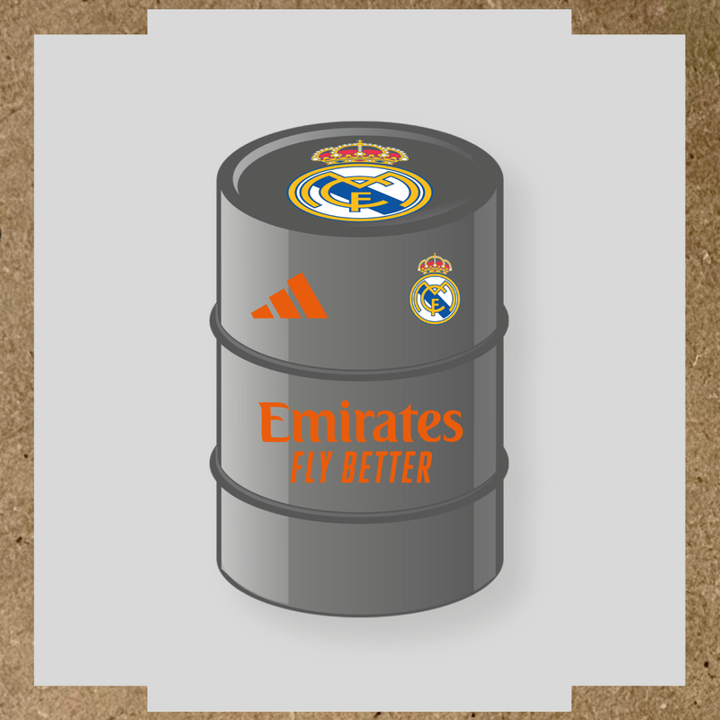 Kit de 4 stickers pour baril décoratif design Real Madrid avec le logo sur le dessus. couleur:orange