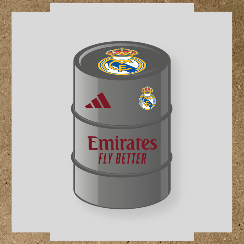 Kit de 4 stickers pour baril décoratif design Real Madrid avec le logo sur le dessus. couleur:rouge bordeaux