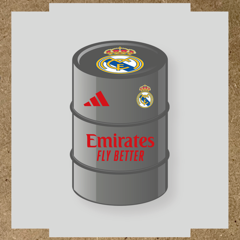Kit de 4 stickers pour baril décoratif design Real Madrid avec le logo sur le dessus. couleur:rouge