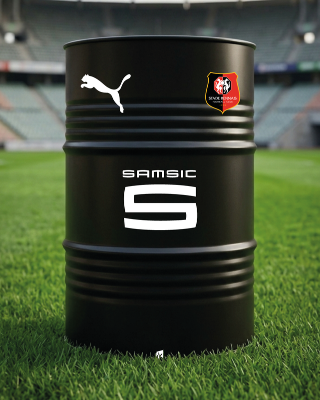 Mise en situation d’un baril décoratif avec kit de 4 stickers Real Madrid version 3 