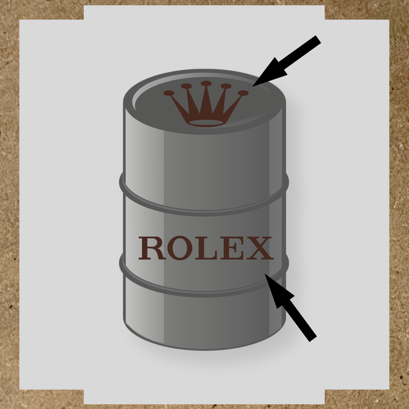 Visuel du kit de 2 stickers pour baril nom de licence avec couronne et texte en blanc sur un design gris. couleur:marron foncé