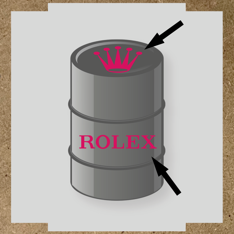 Visuel du kit de 2 stickers pour baril nom de licence avec couronne et texte en blanc sur un design gris. couleur:rose