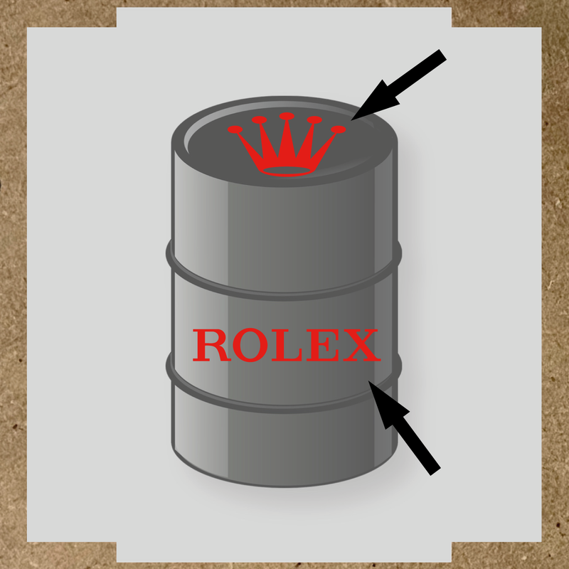 Visuel du kit de 2 stickers pour baril nom de licence avec couronne et texte en blanc sur un design gris. couleur:rouge vif