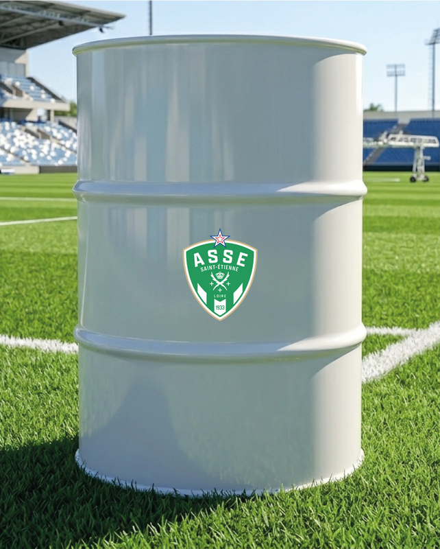 Baril décoratif avec kit de 2 stickers Saint Etienne 1994 en situation réelle